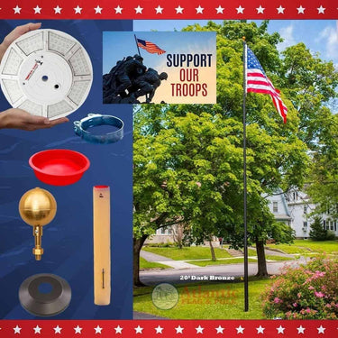 20-foot dark bronze telescoping flagpole package with accessories by Atlantic Flag & Pole Inc.